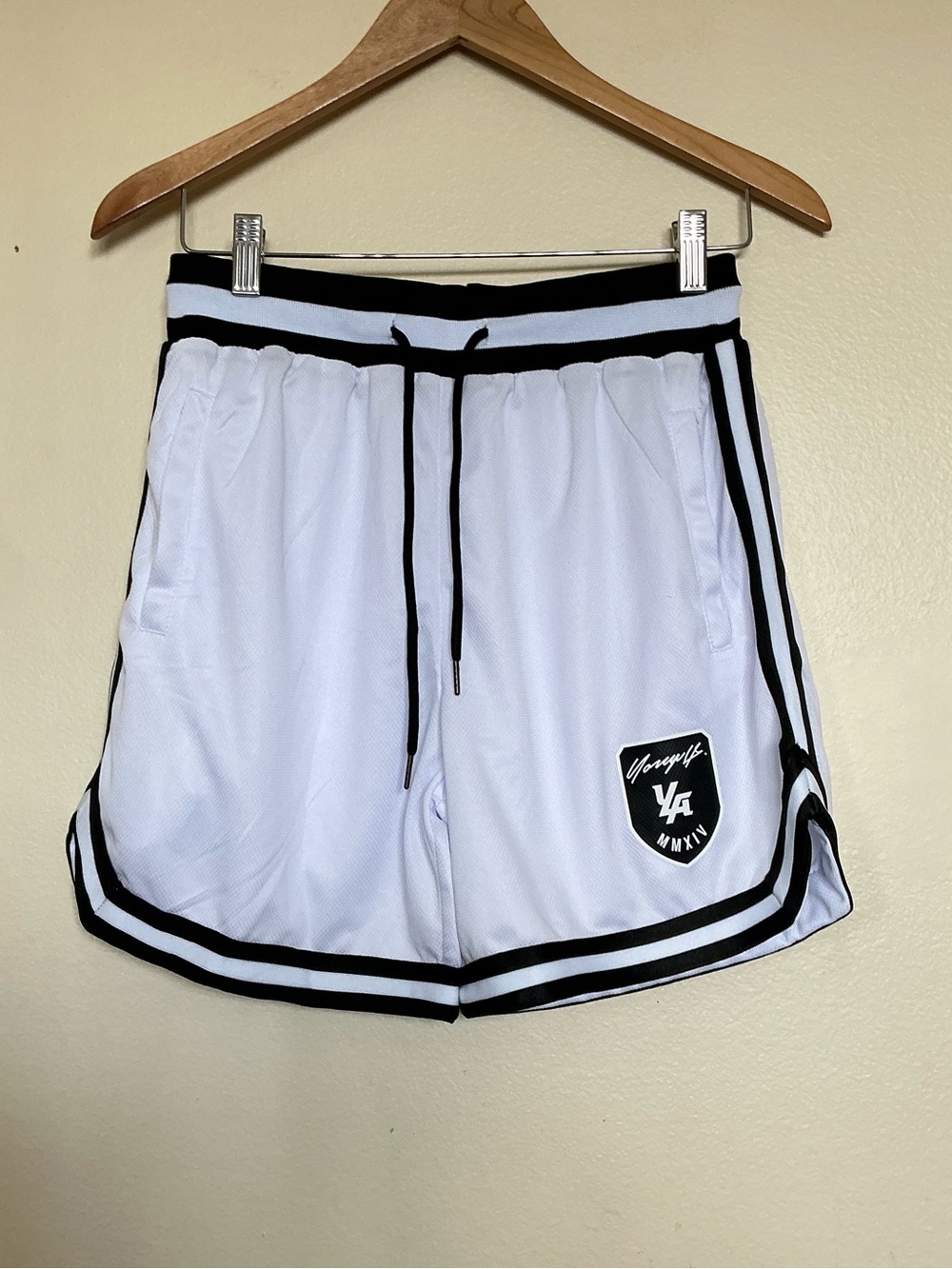 YoungLA Home Plate White Mesh Athletic Shorts with Black Accents